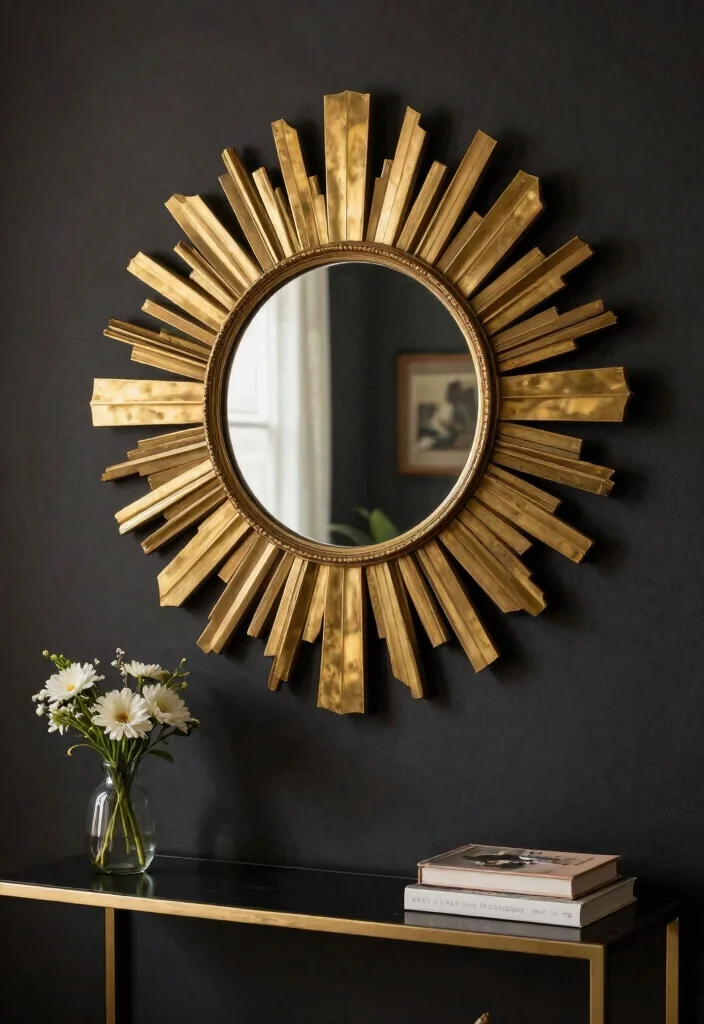 12 Living Room Wall Mirrors That Make Dark Rooms Brighter - 1. Vintage Sunburst Mirror 1