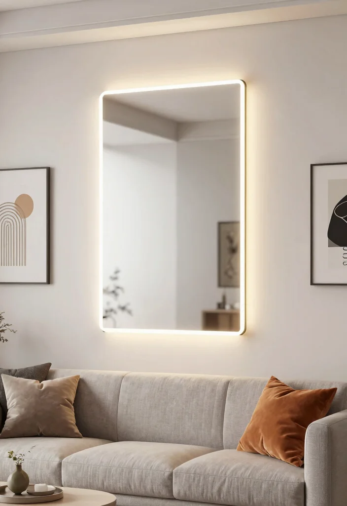 12 Living Room Wall Mirrors That Make Dark Rooms Brighter - 10. Large Decorative Mirror with LED Lights 1