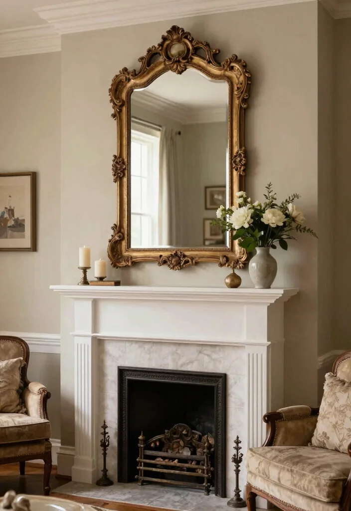12 Living Room Wall Mirrors That Make Dark Rooms Brighter - 4. Ornate Framed Mirror 1