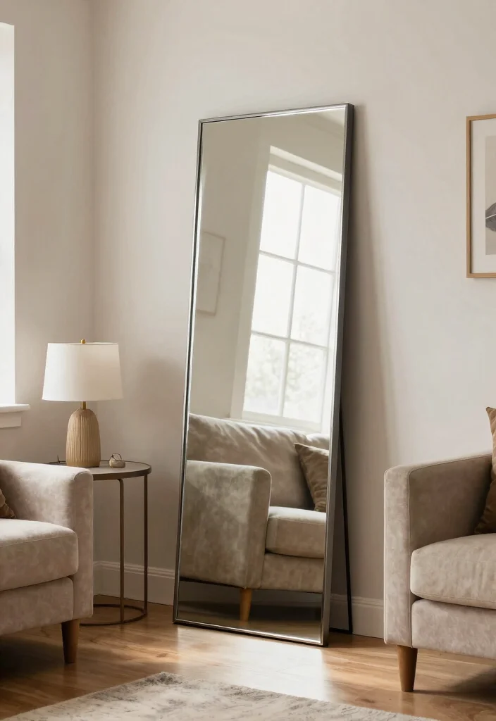 12 Living Room Wall Mirrors That Make Dark Rooms Brighter - 5. Floor-Length Mirror 1