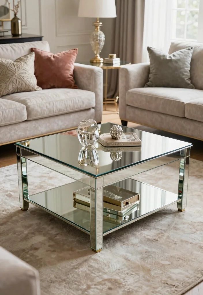 12 Living Room Wall Mirrors That Make Dark Rooms Brighter - 7. Mirrored Furniture 1