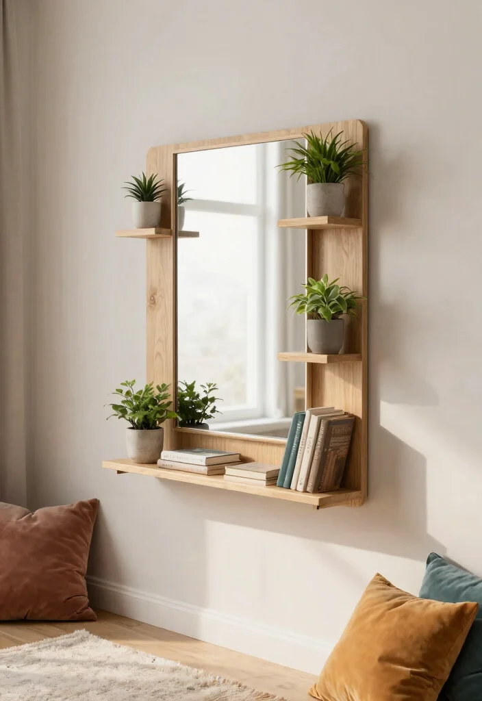 12 Living Room Wall Mirrors That Make Dark Rooms Brighter - 8. Wall-Mounted Mirror Shelves 1