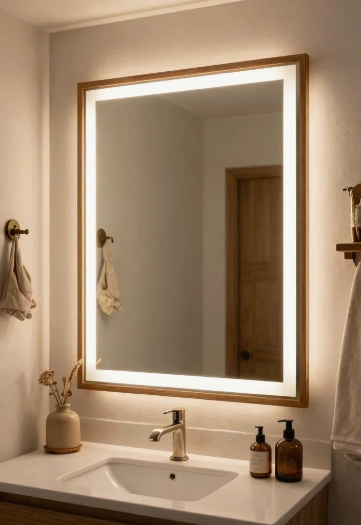 12 Rustic Bathroom Mirror Ideas That Hide a Builder-Grade Look - 10. Rustic Framed Mirrors with Lighting 1