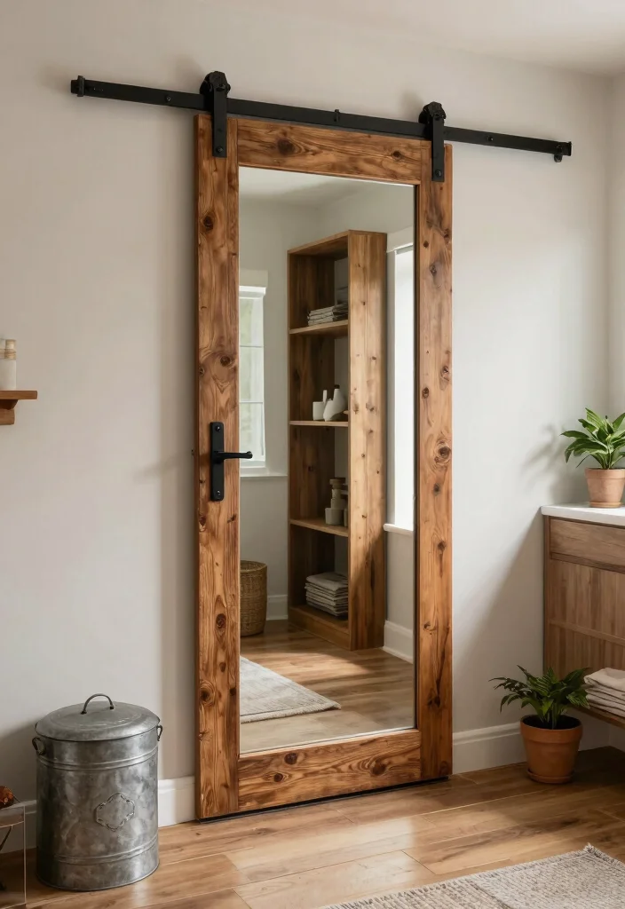 12 Rustic Bathroom Mirror Ideas That Hide a Builder-Grade Look - 3. Barn Door Mirrors 1