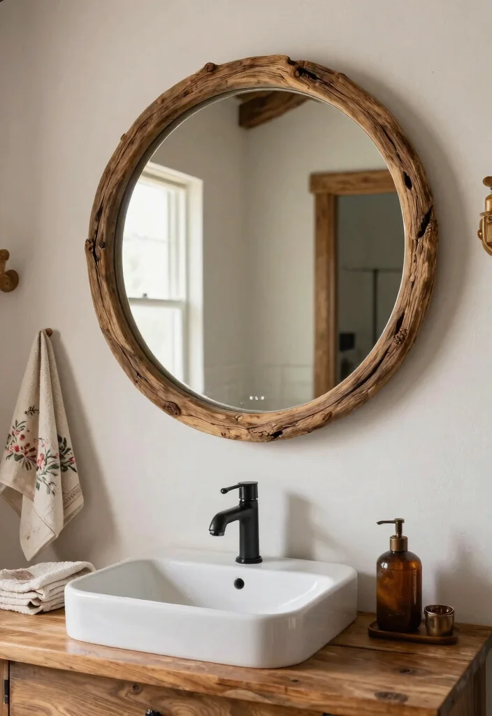 12 Rustic Bathroom Mirror Ideas That Hide a Builder-Grade Look - 4. Rustic Round Mirrors 1