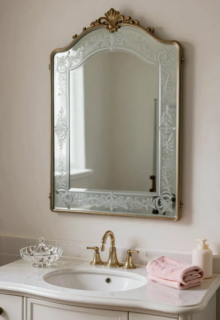 12 Rustic Bathroom Mirror Ideas That Hide a Builder-Grade Look - 6. Vintage Etched Mirrors 1