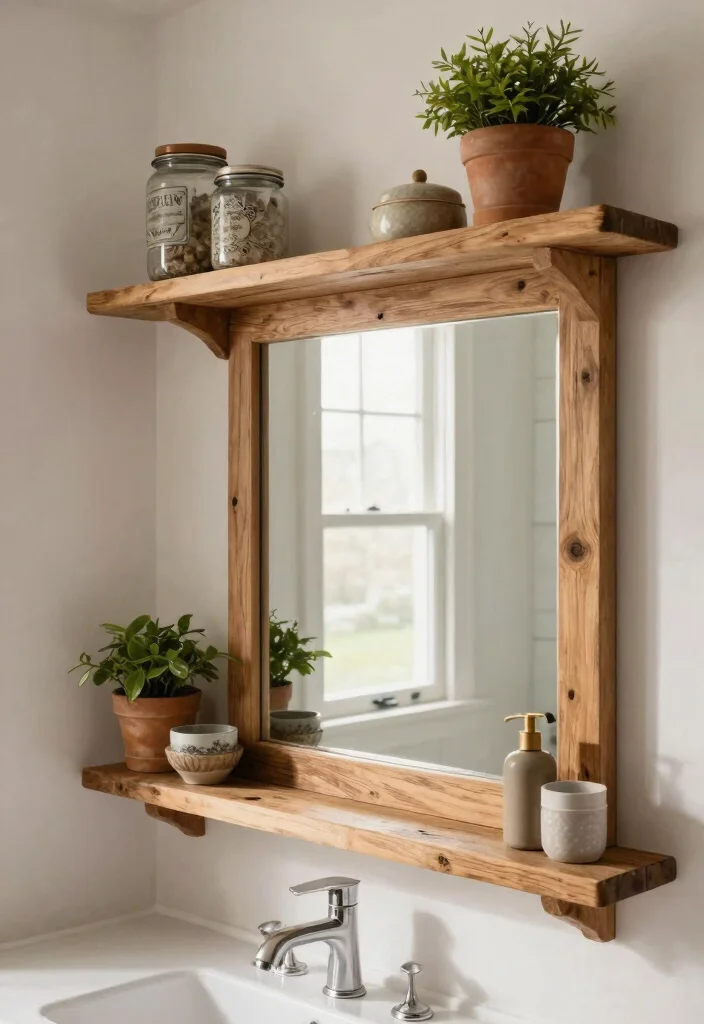 12 Rustic Bathroom Mirror Ideas That Hide a Builder-Grade Look - 7. Mirrors with Shelves 1