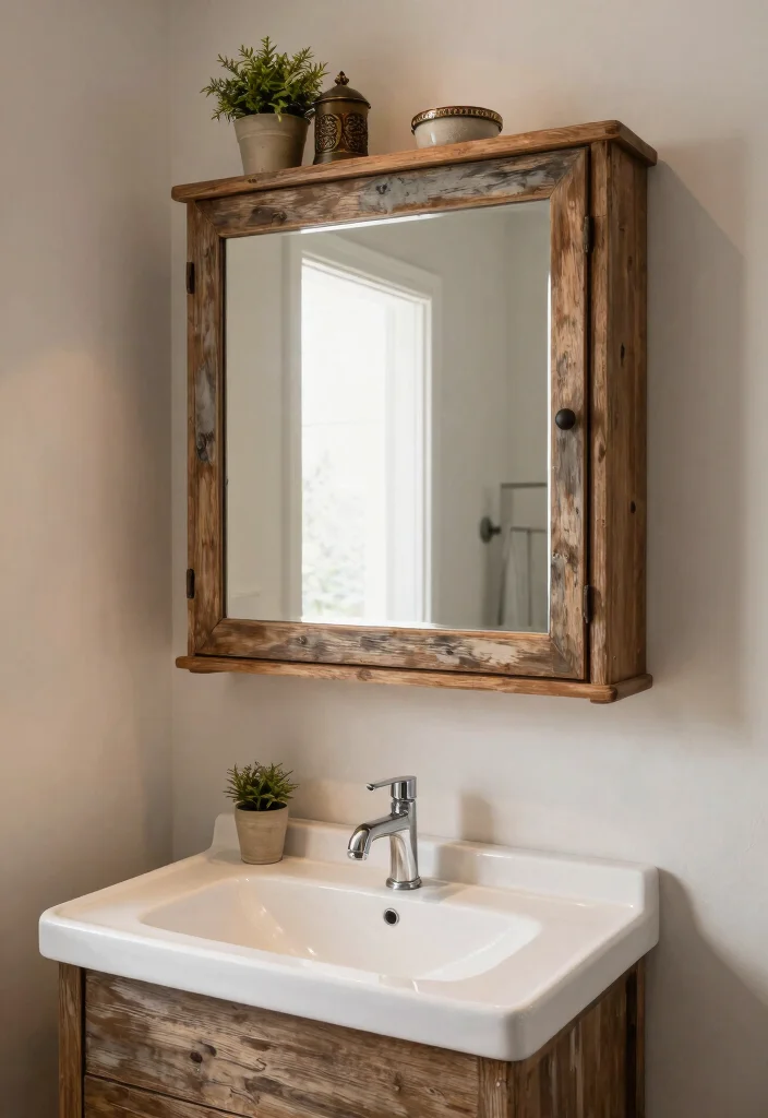 12 Rustic Bathroom Mirror Ideas That Hide a Builder-Grade Look - 8. Rustic Mirrored Cabinets 1