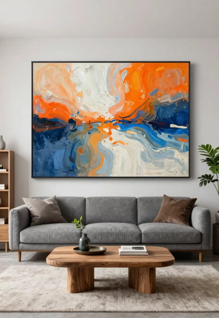 14 Behind Couch Wall Decor Ideas That Fill the Gap Without Clutter - 1. Large Scale Artwork 1