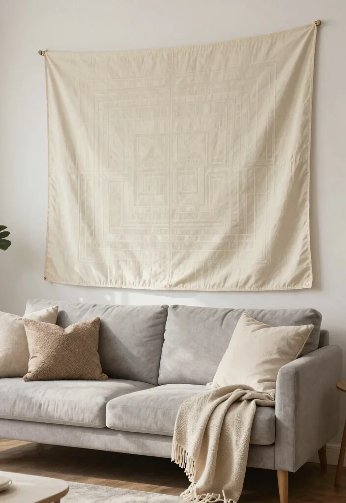 14 Behind Couch Wall Decor Ideas That Fill the Gap Without Clutter - 11. Large Tapestry 1