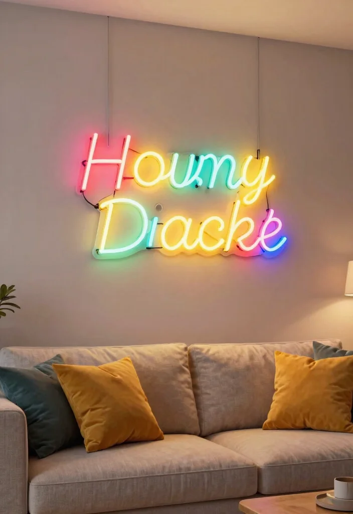 14 Behind Couch Wall Decor Ideas That Fill the Gap Without Clutter - 13. LED Neon Signs 1