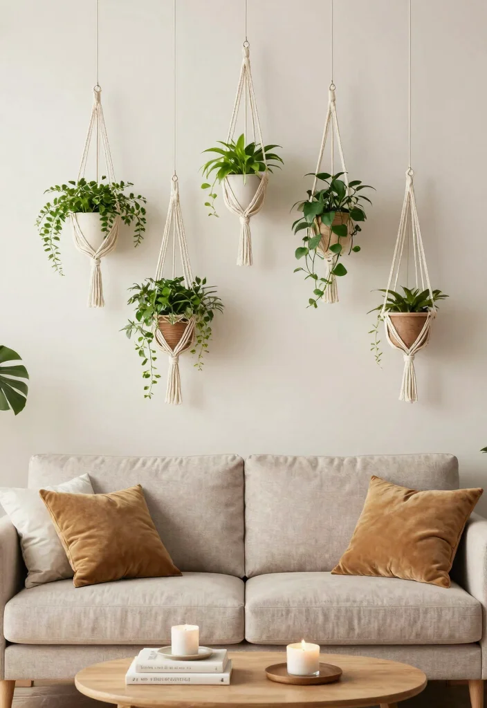 14 Behind Couch Wall Decor Ideas That Fill the Gap Without Clutter - 8. Hanging Plants 1