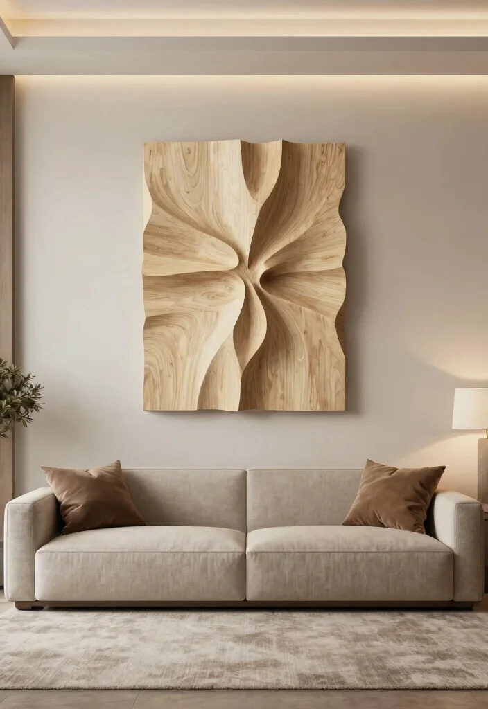 14 Behind Couch Wall Decor Ideas That Fill the Gap Without Clutter - 9. Sculptural Accents 1