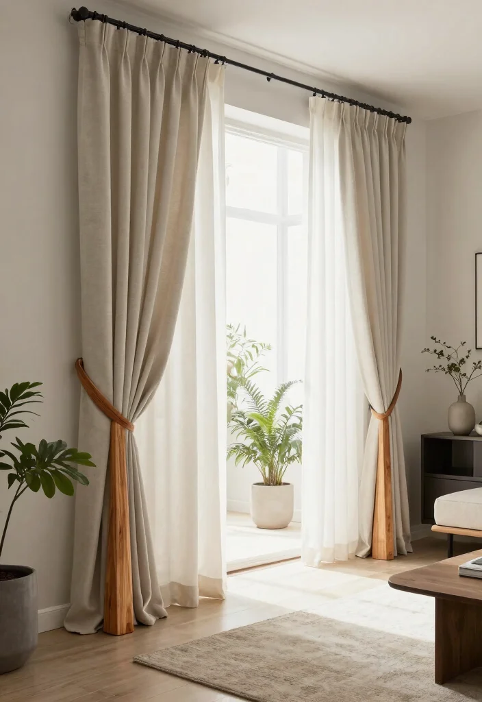 14 Curtain Tieback Ideas That Hold Heavy Drapes Without Sagging - 3. Natural Wood Block Tiebacks 1