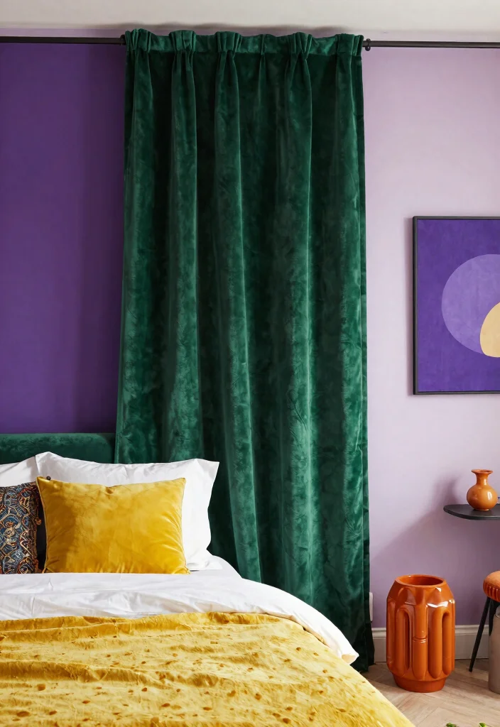 14 Green Velvet Curtains Bedroom Ideas That Feel Cozy Not Dark - 11. Eclectic Color Pairings 1