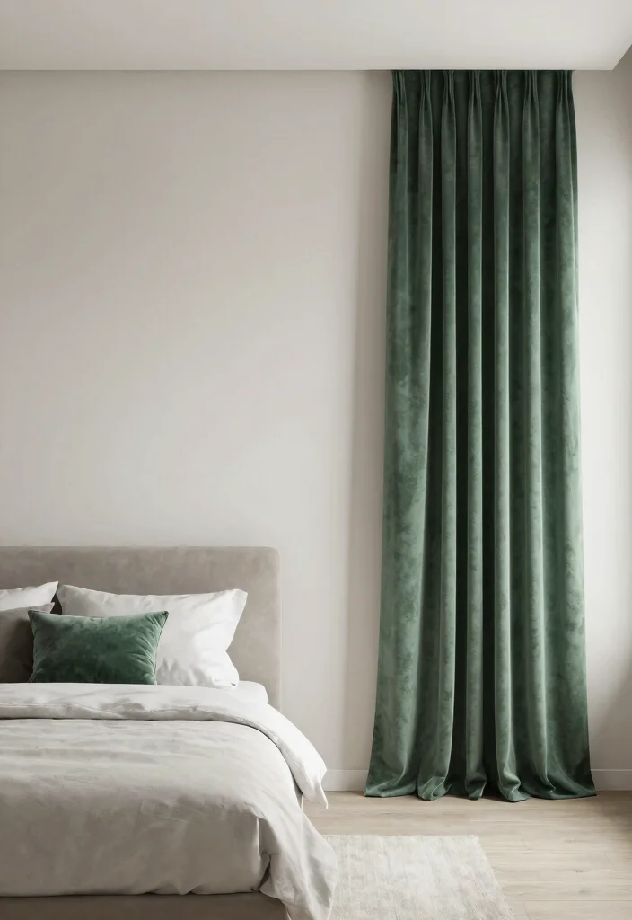 14 Green Velvet Curtains Bedroom Ideas That Feel Cozy Not Dark - 12. Minimalist Green Velvet Accents 1