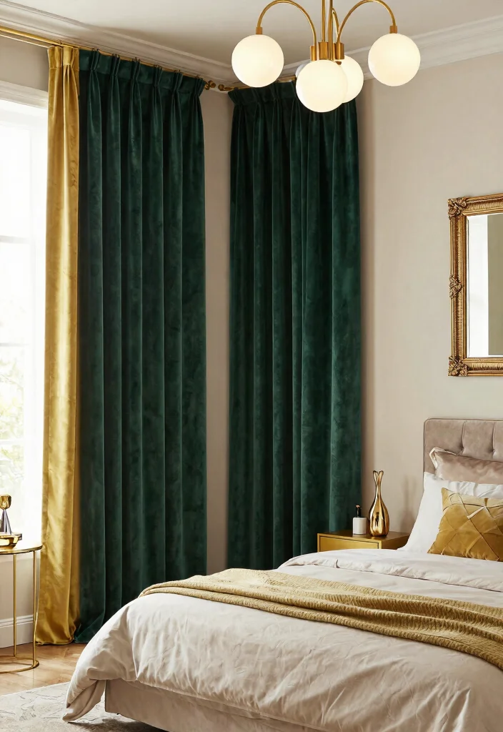 14 Green Velvet Curtains Bedroom Ideas That Feel Cozy Not Dark - 4. A Touch of Gold and Glam 1