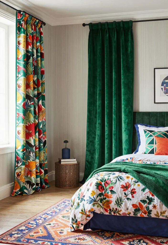 14 Green Velvet Curtains Bedroom Ideas That Feel Cozy Not Dark - 5. Mixing Patterns with Confidence 1