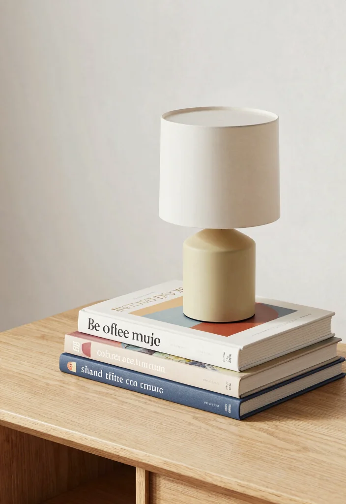 14 Lamp Table Decor Ideas That Don't Crowd the Surface - 7. Artful Book Stacks 1