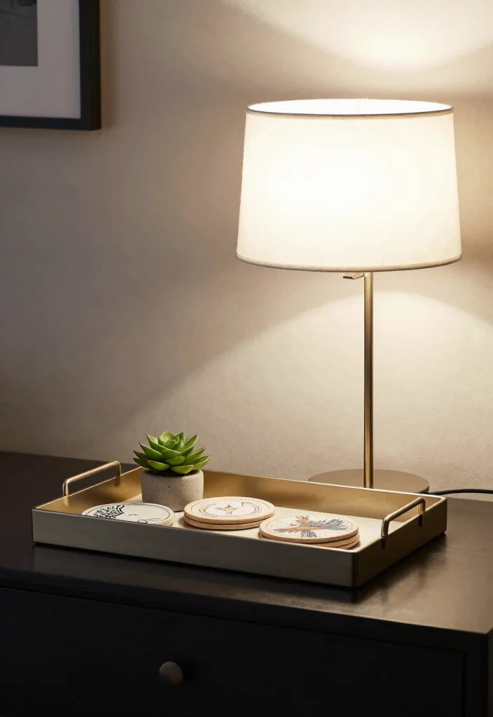 14 Lamp Table Decor Ideas That Don't Crowd the Surface - 8. Stylish Serving Tray 1