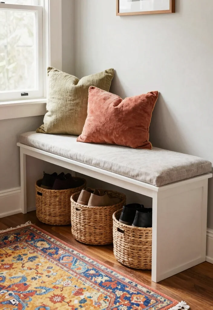 14 Shoe Shelf Ideas That Fit in Narrow Closets and Entryways - 3. Narrow Bench with Storage 1