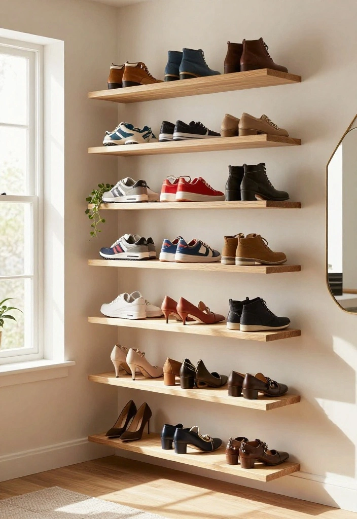 14 Shoe Shelf Ideas That Fit in Narrow Closets and Entryways - 4. Wall-Mounted Shoe Shelves 1