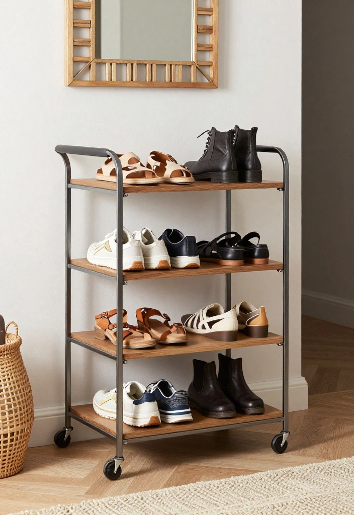 14 Shoe Shelf Ideas That Fit in Narrow Closets and Entryways - 6. Rolling Shoe Carts 1