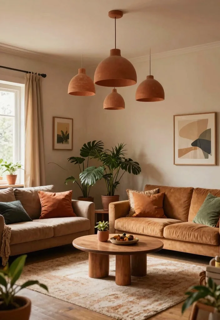 14 Terracotta Pendant Light Ideas That Add Warmth Without Feeling Heavy - 4. Earthy Living Room Glow 1