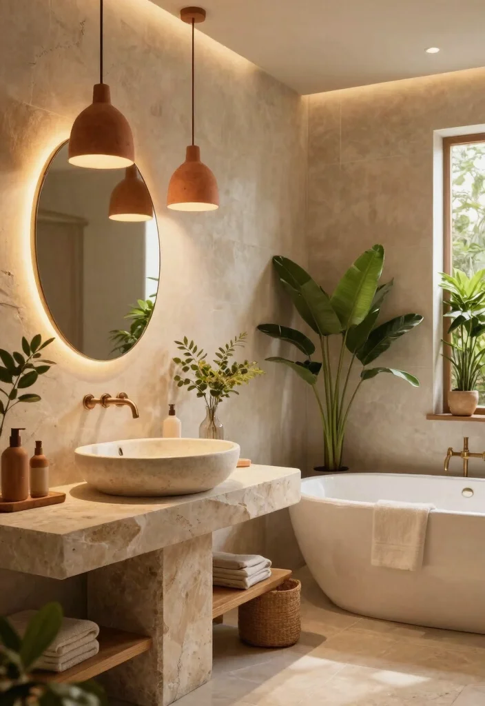 14 Terracotta Pendant Light Ideas That Add Warmth Without Feeling Heavy - 7. Terracotta in the Bathroom 1