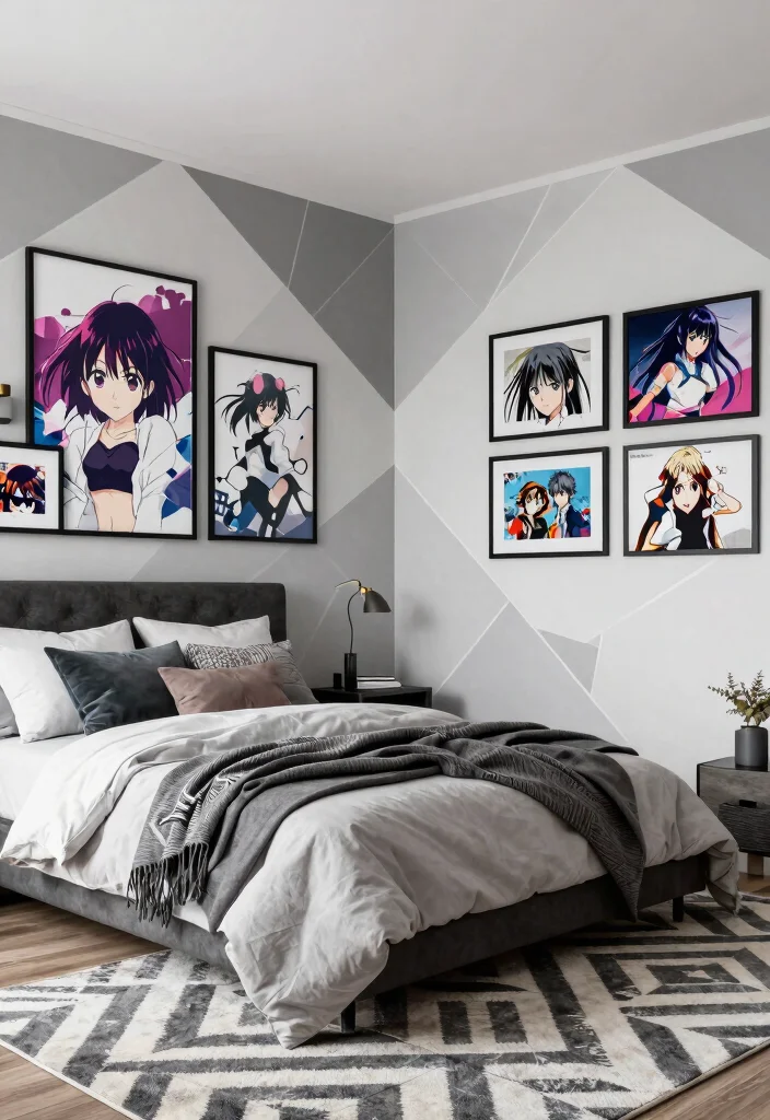 15 Anime Wall Art Bedroom Ideas for True Fans of the Genre - 11. Modern Geometric Designs 1
