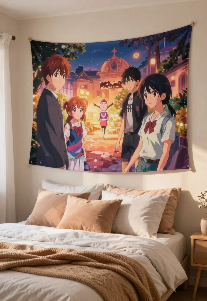 15 Anime Wall Art Bedroom Ideas for True Fans of the Genre - 13. Wall Tapestries for a Cozy Feel 1