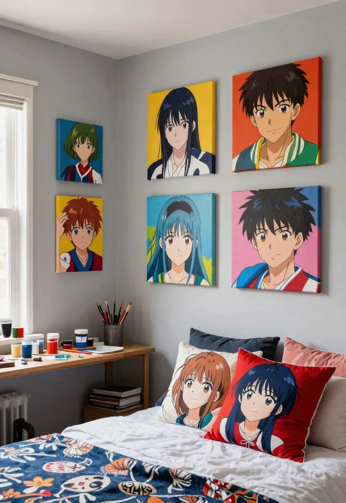 15 Anime Wall Art Bedroom Ideas for True Fans of the Genre - 3. DIY Anime Canvas Art 1