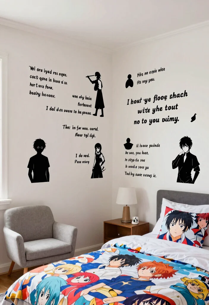 15 Anime Wall Art Bedroom Ideas for True Fans of the Genre - 6. Personalized Wall Decals 1