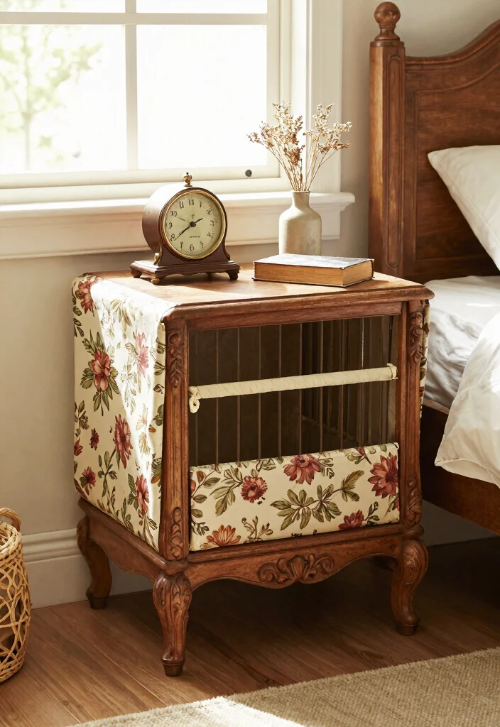 15 Dog Crate Nightstand Ideas That Hide the Cage Completely - 1. The Vintage Chic Approach 1
