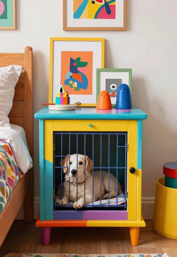 15 Dog Crate Nightstand Ideas That Hide the Cage Completely - 10. Artistic Flair 1