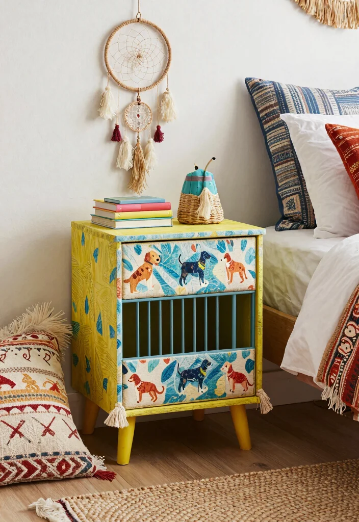 15 Dog Crate Nightstand Ideas That Hide the Cage Completely - 3. Bohemian Bliss 1