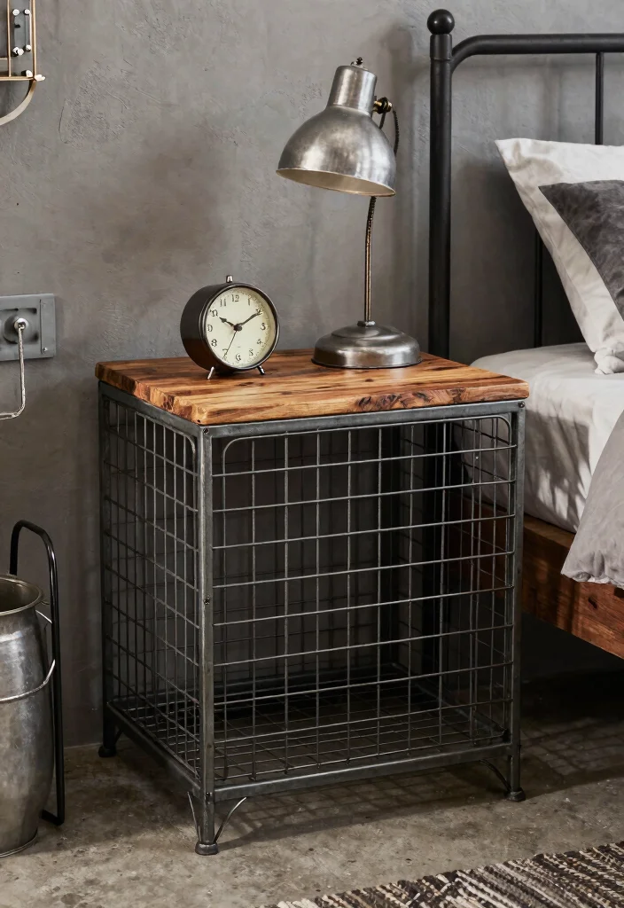 15 Dog Crate Nightstand Ideas That Hide the Cage Completely - 8. Industrial Vibes 1