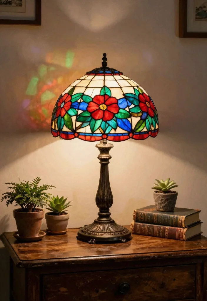 15 Old Lamp Shade Ideas That Look Vintage - 1. Stained Glass Delight 1