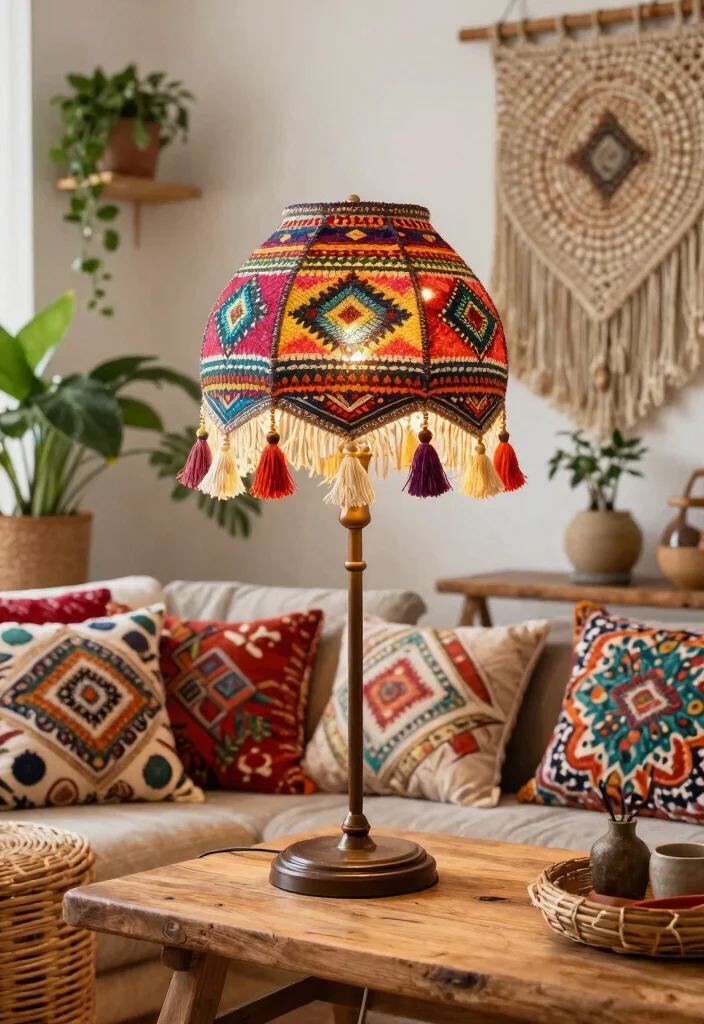 15 Old Lamp Shade Ideas That Look Vintage - 3. Bold Bohemian Patterns 1