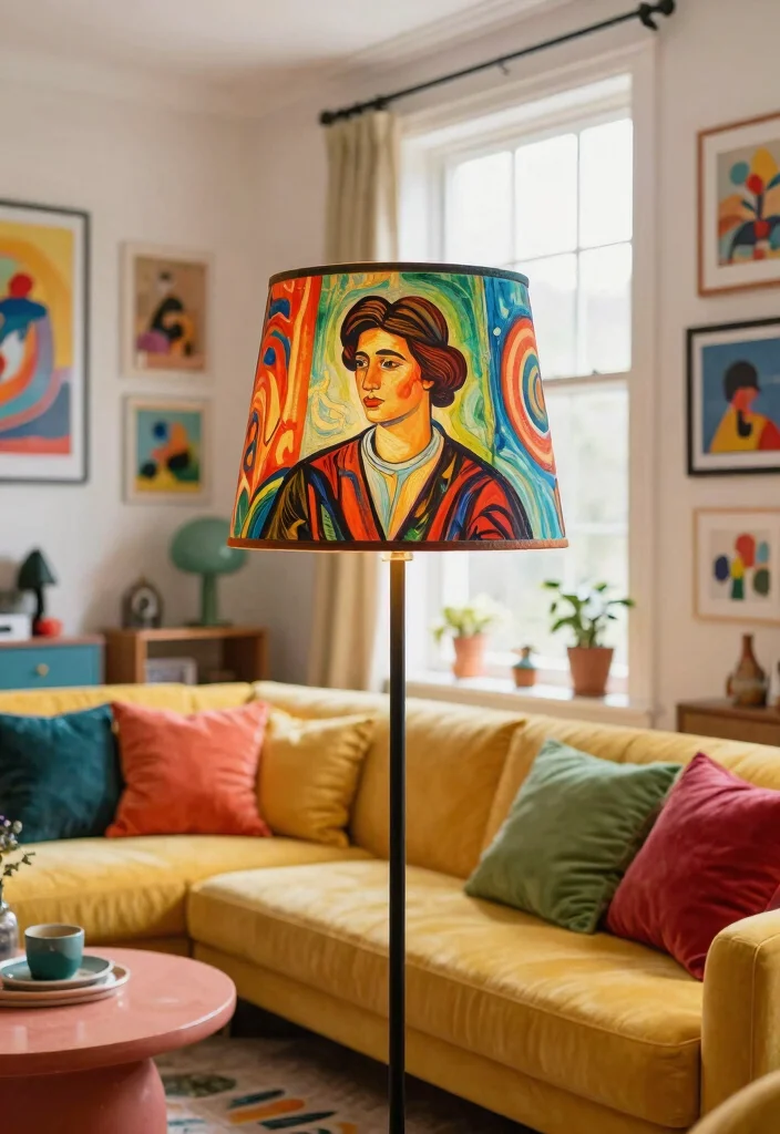 15 Old Lamp Shade Ideas That Look Vintage - 6. Colorful Vintage Art 1