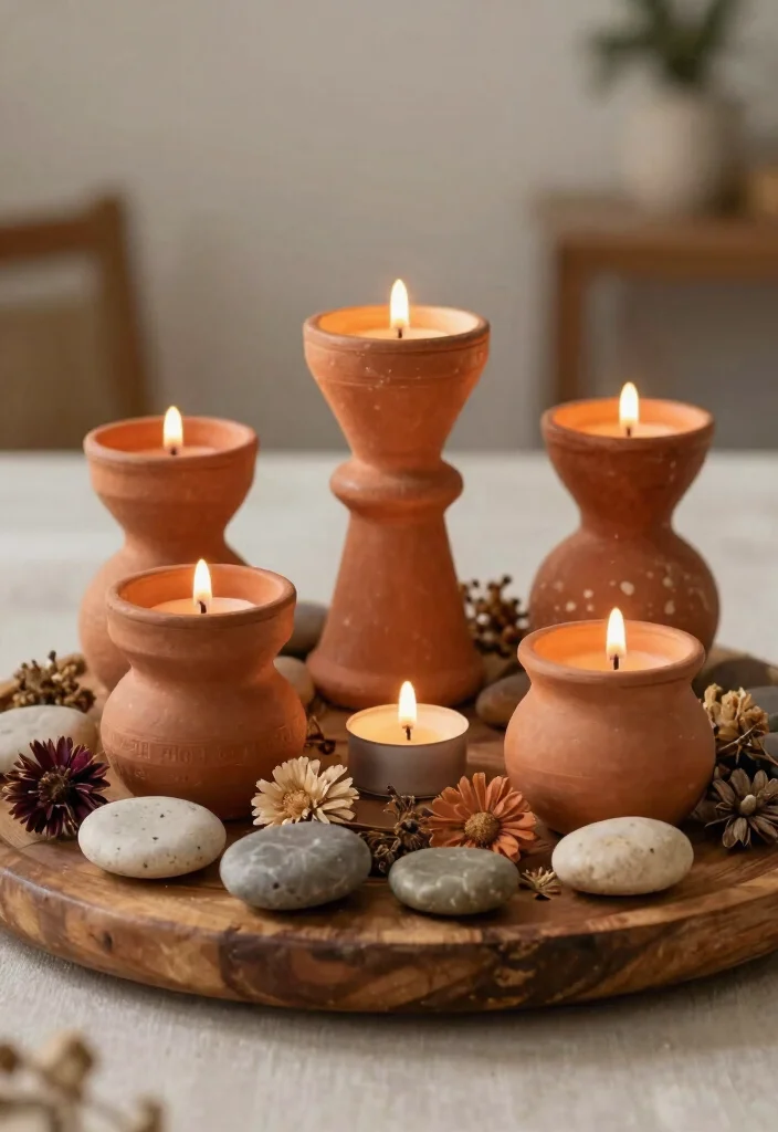 15 Terracotta Candle Holder Ideas That Add Warmth to Any Room - 10. Terracotta Candle Holder with Natural Elements 1