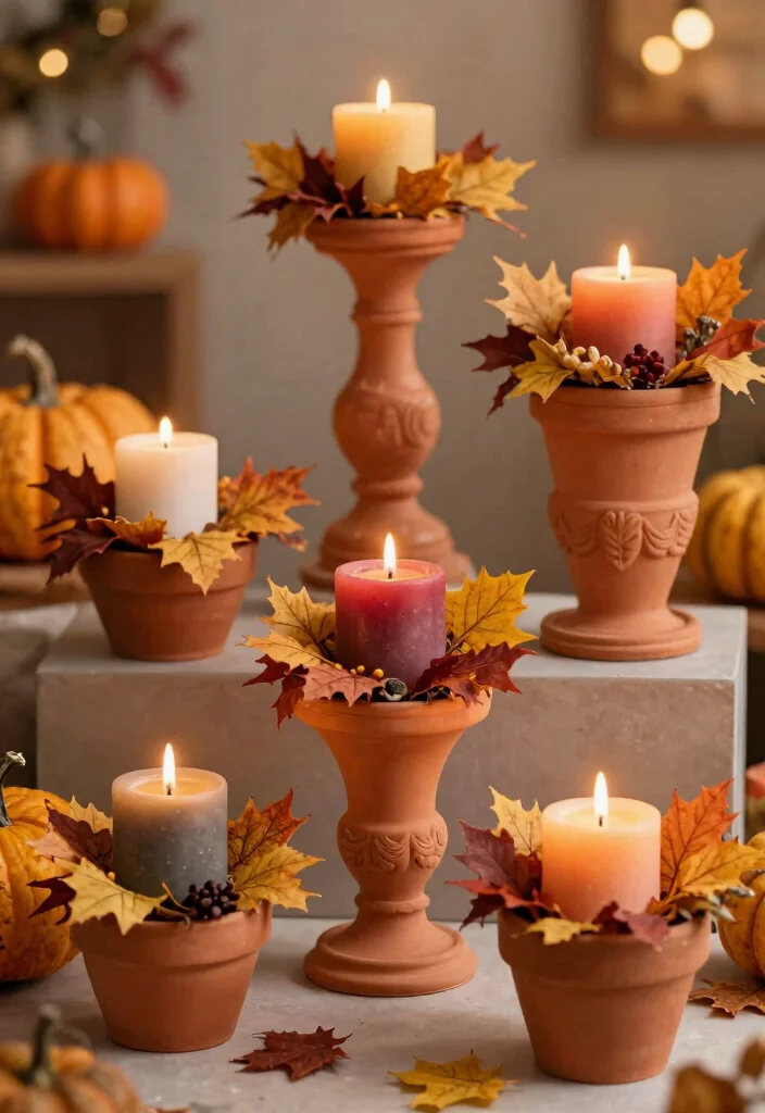 15 Terracotta Candle Holder Ideas That Add Warmth to Any Room - 11. Terracotta Candle Holder for Seasonal Decor 1