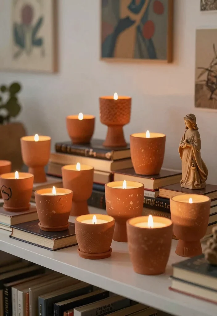 15 Terracotta Candle Holder Ideas That Add Warmth to Any Room - 14. Artistic Terracotta Grouping 1