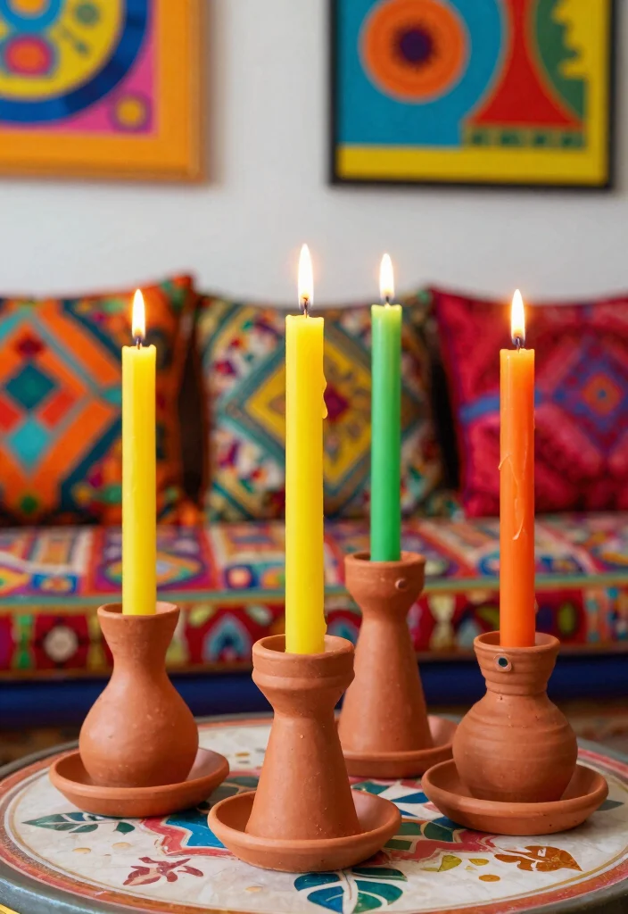 15 Terracotta Candle Holder Ideas That Add Warmth to Any Room - 6. Colorful Terracotta Fusion 1