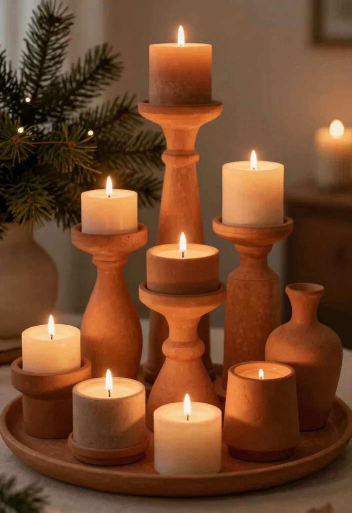 15 Terracotta Candle Holder Ideas That Add Warmth to Any Room - 9. Layered Candleholder Display 1