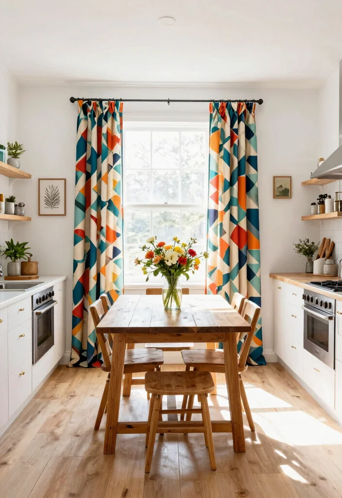 18 Kitchen Curtains Ideas That Handle Grease and Moisture - 1. Bold Geometric Patterns 1