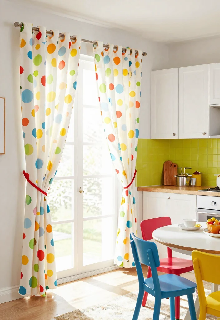 18 Kitchen Curtains Ideas That Handle Grease and Moisture - 10. Colorful Tab Top Curtains 1