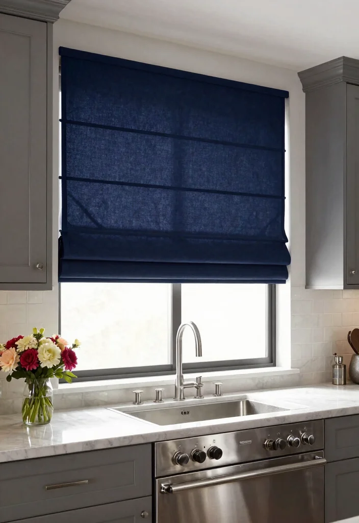 18 Kitchen Curtains Ideas That Handle Grease and Moisture - 11. Modern Roman Shades 1