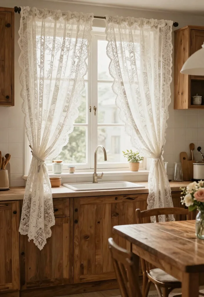 18 Kitchen Curtains Ideas That Handle Grease and Moisture - 14. Vintage Lace Accents 1
