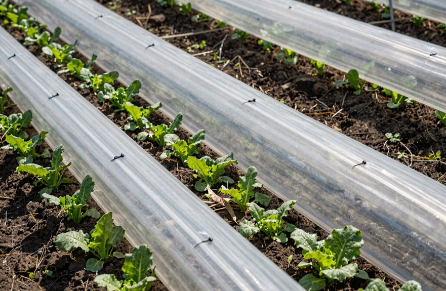 How to Install Floating Row Covers for Pest Control 3 brassicas and greens under cover